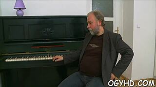 Perverted j gal enjoys old man's hard action