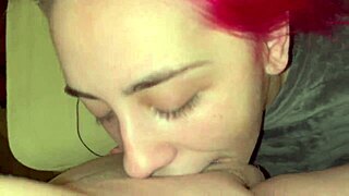 Pretty girl licks balls before hard sloppy throat fucking and deepthroat domination with choking.