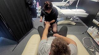 Manicurist Sucks and Teases Client's Dick