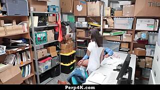 mall guard catches burglar spying and fucks her hard