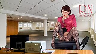 Naked Bookworm Secretary Rips Clothes, Seduces Boss by Showing Pussy and Masturbating Tits