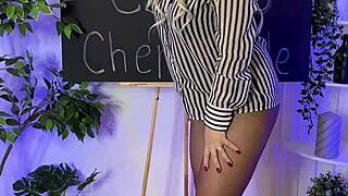 Wow, this mature teacher in sheer brown pantyhose is pure fire! 🔥