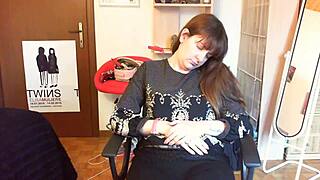 Bathroom floor blues with big pee, naked tits, and dirty talk from fat european amateur.