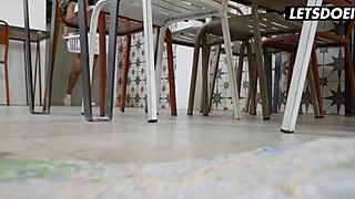 Stepsister squirts hard during intense dorm sex with stepbro at Horny Hostel.