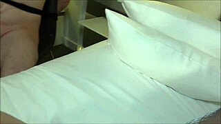 German housewife with juicy ass and big tits dominates cuckold slave in nylon outfit for neighbors