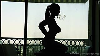 bigtittygothegg feels intense pleasure riding silhouette dildo