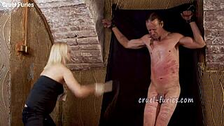 Cruel Blonde Milf Whips Guy's Cock