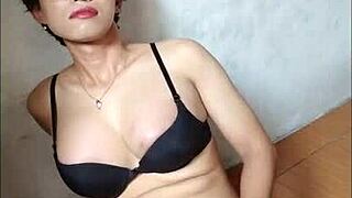 Big Tit Asian Shemale Masturbates To Cumshot In Crossdressing Solo