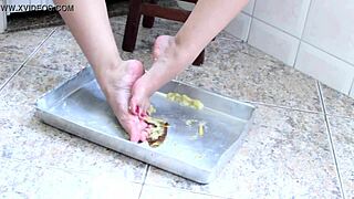 Brazilian Goddess Crushes Banana with Feet