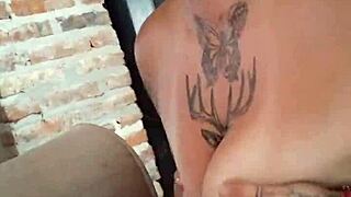 Latina slut with tattoos takes friend’s cock deep in throat