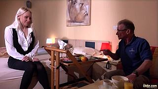 Gorgeous teen 18+ slams 74-year-old man with intense blowjob in hotel room