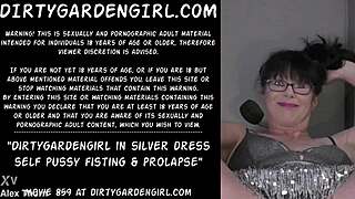 i can’t believe how dirtygardengirl in her silver dress fists her pussy and shows prolapse, it’s wild!
