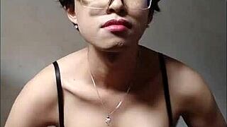 Big Tit Asian Shemale Masturbates To Cumshot In Crossdressing Solo