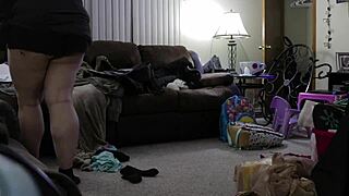 Look At Chubby MOM Cleaning House In Shorts!