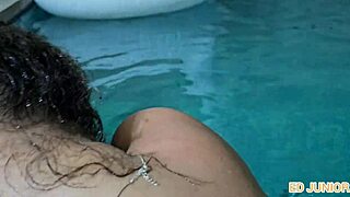 Tattooed Latina Pornstar Blows Big Black Cock Bareback in Pool