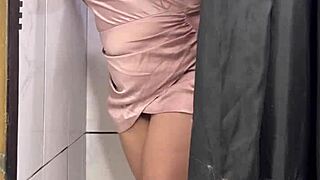 Big-assed trans woman enters rio store dressing room and fucks client hard until orgasm