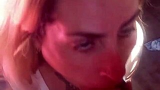 blonde slut deepthroats black lover's cock homemade