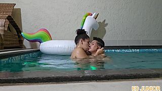 Tattooed Latina Pornstar Blows Big Black Cock Bareback in Pool