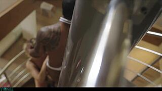 french slut's passionate blowjob with black waiter leads to intense group fucking in the room