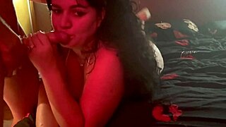 Housewife teases another guy while cuckold husband watches and masturbates