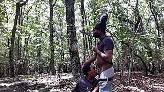 Southern couple gags and sucks deep in forest setting