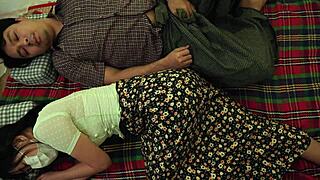 asian amateur couple can't stop rough fucking and licking pussy on big fire