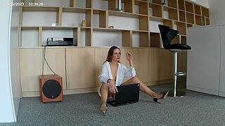 Hot Milf In Stockings And Lingerie Shows Off Natural Tits And Pussy