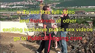 young blonde cutie feels intense fucking in public by two guys