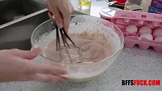 three teen 18+ girls bake and shake booty for master