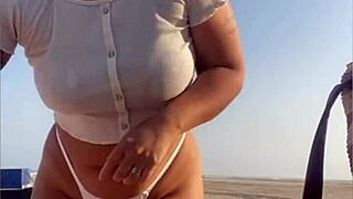 Redhead Flashes Swollen Pussy Lips at Beach Today