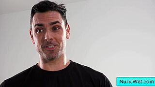 Two busty babes lure client into steamy shower massage with Ryan Driller.