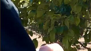 Amazing housewife performs in public outdoors