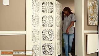 'Oiling my big tits,' says black hottie lesbian