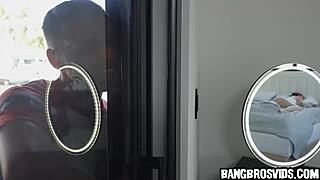 Bent over teen rides cock in bath