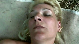 Accidentally known blonde cougar with perfect tits takes me to woods to jump on cock with hairy pussy