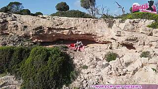 Skinny German MILF hitchhikes on Mallorca, gets outdoor fuck