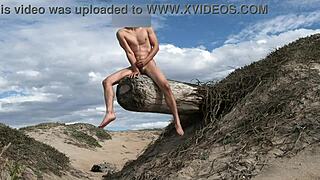 Nude Beach Posing Teases Cock Publicly