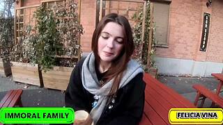 Winter Wonderland Foursome: Pretty Brunette Babe Felicia Vina Gets Her Pussy Licked and Railed Hard by Huge Cocks in Budapest