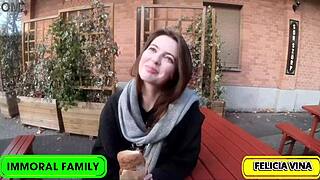 Winter Wonderland Foursome: Pretty Brunette Babe Felicia Vina Gets Her Pussy Licked and Railed Hard by Huge Cocks in Budapest