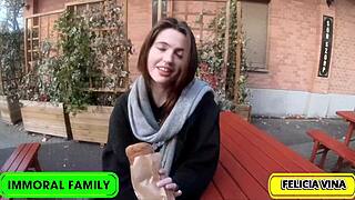 Winter Wonderland Foursome: Pretty Brunette Babe Felicia Vina Gets Her Pussy Licked and Railed Hard by Huge Cocks in Budapest