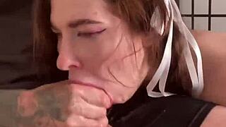 gerageyn gives sloppy blowjob to monster cock in lingerie