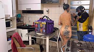 Naked delivery guy enters house and can't resist hardcore fucking