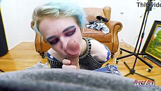 Petite exotic coed Raven fingers twat, sucks cock for jizz