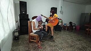 music teacher interacts with student in class