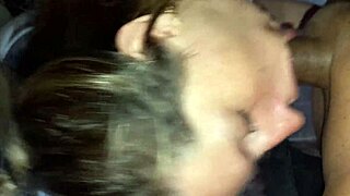 Watch me suck this hot latina slut's tits and blowjob her black lover! Cum on her natural tits!