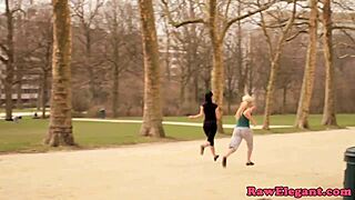 Rim that lesbian beauty's ass with a cucumber!