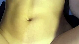 She rides until he cums on her belly