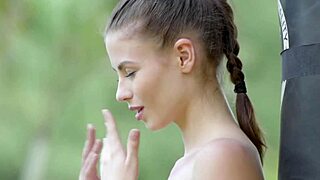 Hilary C strips and jerks off, clothes ripped in total ecstasy!