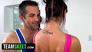 Damn! Stepsister Xochi Moon wrestles stepbro and craves his huge cock at the gym!