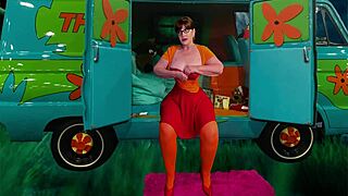Granny Velma Dinkley gets fingered to orgasm while licking and fucking in costume